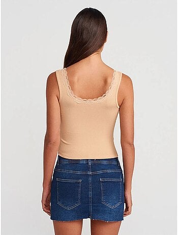 Top cami crop acanalado de mezcla de algodón dilvin