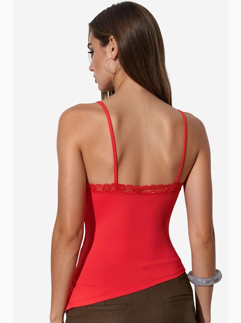 Top cami crop ajustado con bordado busem Rojo - Kiabi