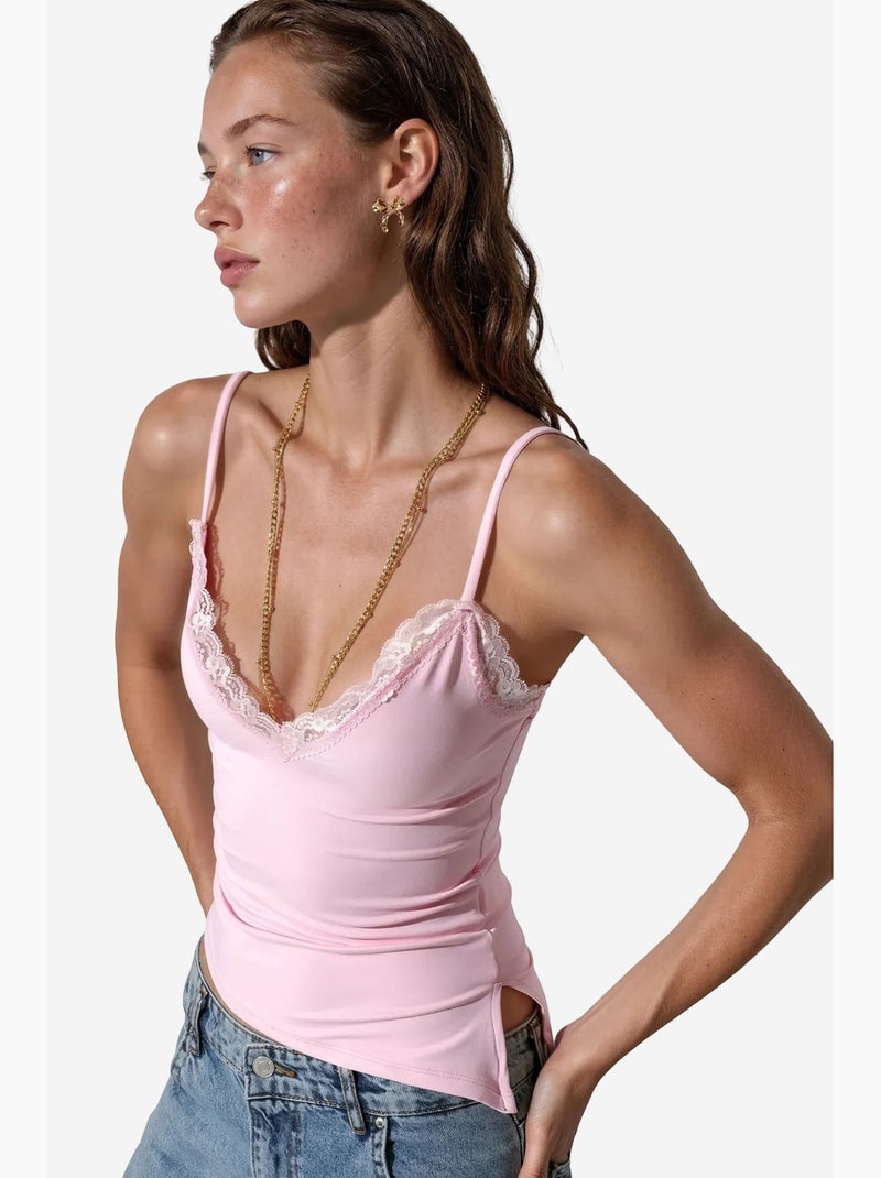 Top cami crop ajustado con bordado busem Rosa - Kiabi