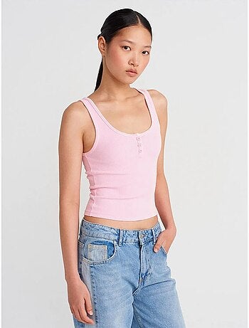 Top cami crop de canalé en mezcla de algodón dilvin