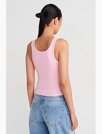 Top cami crop de canalé en mezcla de algodón dilvin