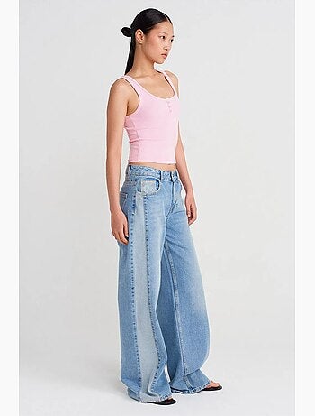 Top cami crop de canalé en mezcla de algodón dilvin