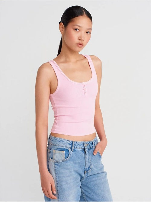 Top cami crop de canalé en mezcla de algodón dilvin - Kiabi