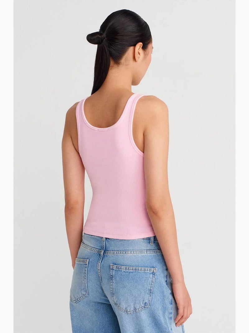 Top cami crop de canalé en mezcla de algodón dilvin Rosa claro - Kiabi