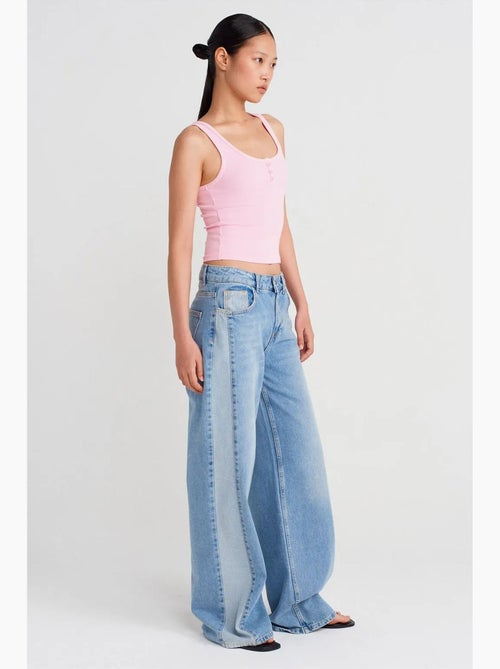 Top cami crop de canalé en mezcla de algodón dilvin - Kiabi