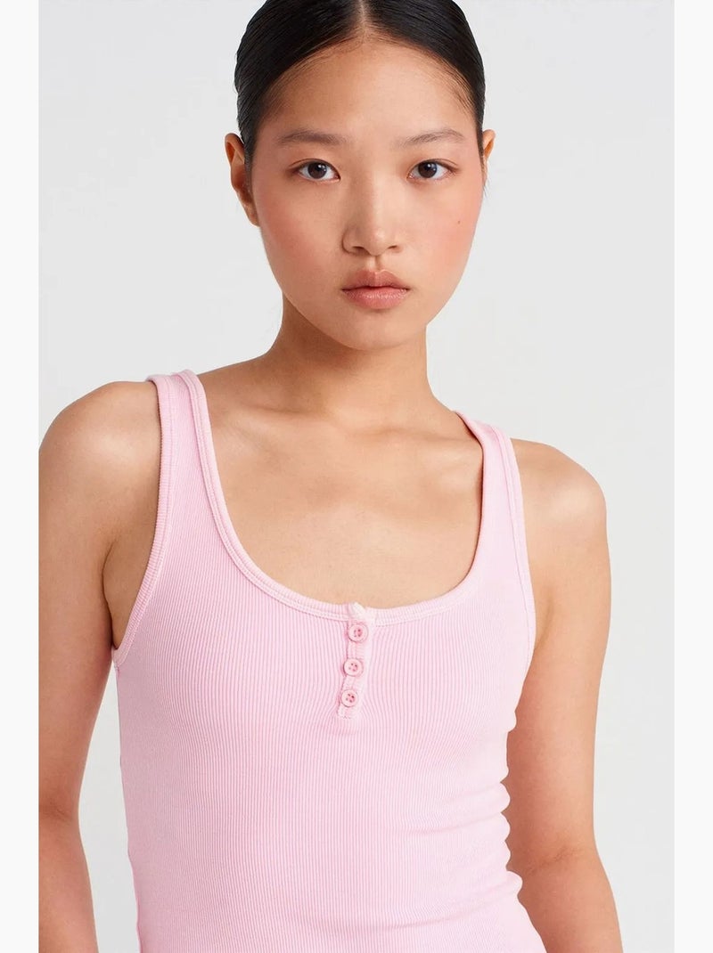 Top cami crop de canalé en mezcla de algodón dilvin Rosa claro - Kiabi