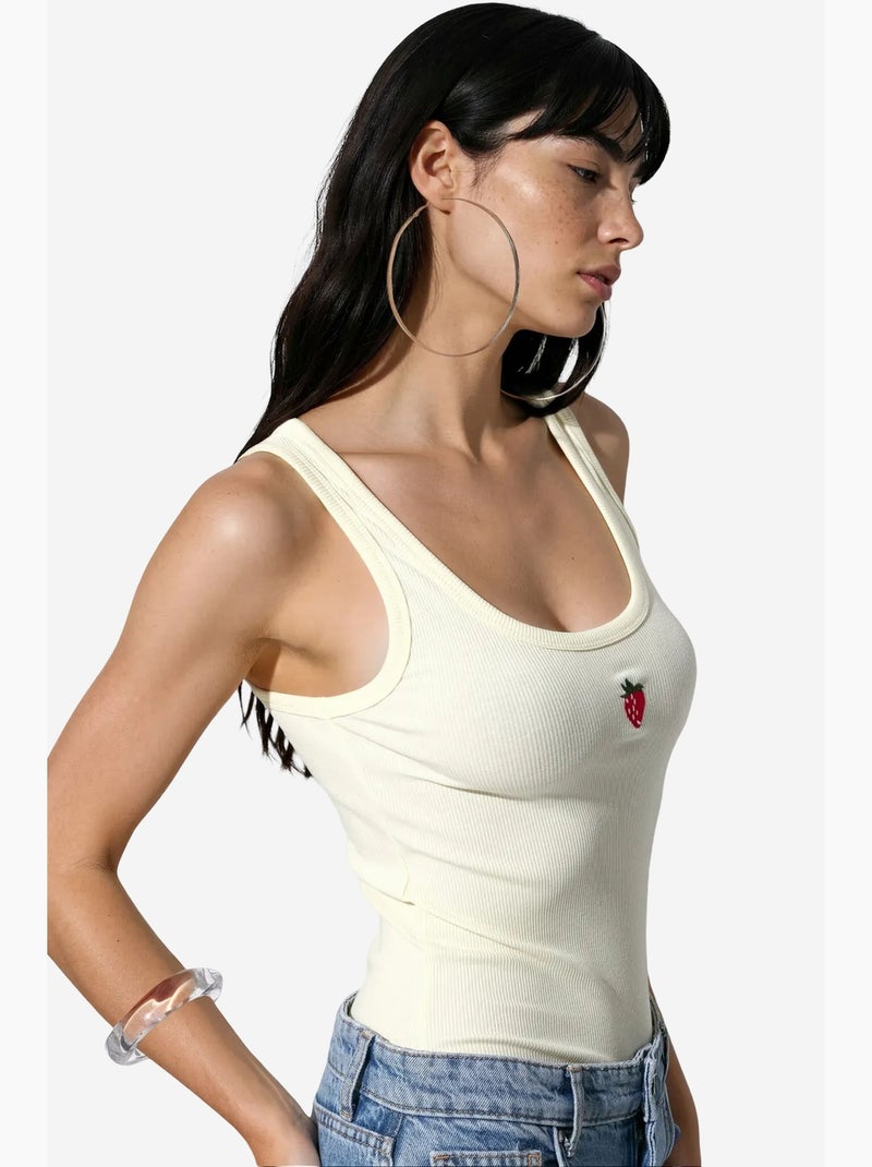 Top camisola acanalado ajustado busem Crema - Kiabi