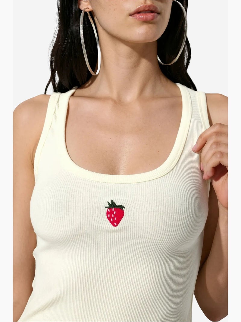 Top camisola acanalado ajustado busem Crema - Kiabi