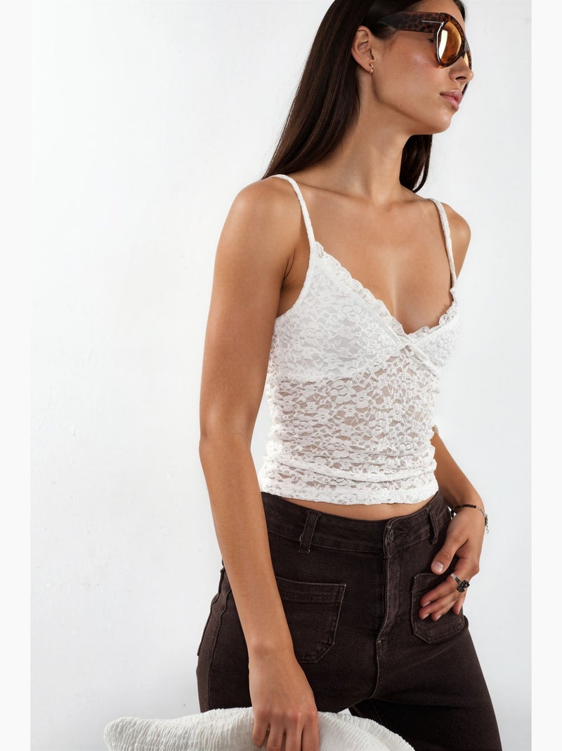 Top camisola acanalado ajustado con escote en v busem Blanco - Kiabi