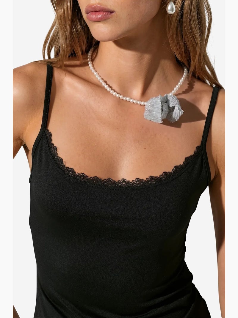 Top camisola corto ajustado con encaje busem Negro - Kiabi