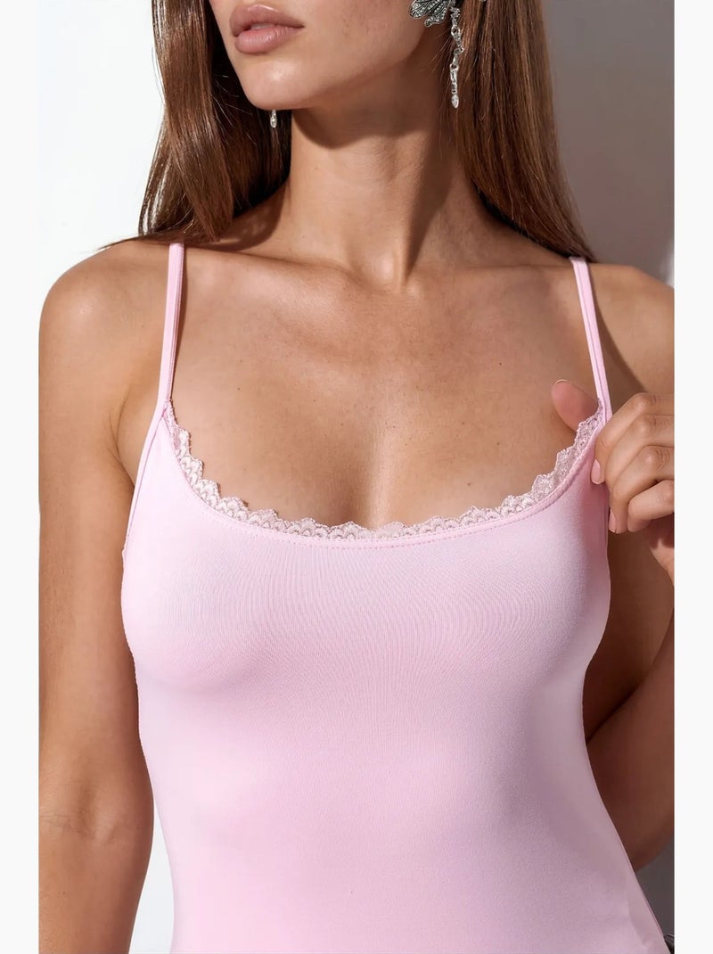 Top camisola corto ajustado con encaje busem Rosa - Kiabi
