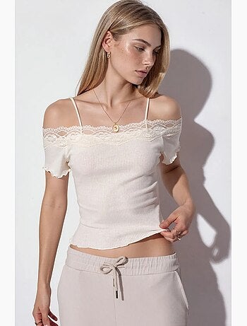 Top camisola de algodón acanalado con escote cuadrado busem
