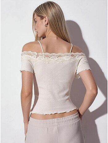 Top camisola de algodón acanalado con escote cuadrado busem