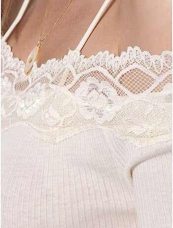 Top camisola de algodón acanalado con escote cuadrado busem