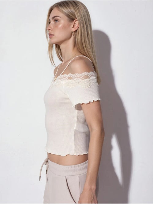 Top camisola de algodón acanalado con escote cuadrado busem - Kiabi