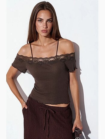 Top camisola de algodón acanalado con escote cuadrado busem