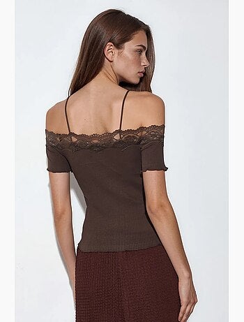 Top camisola de algodón acanalado con escote cuadrado busem