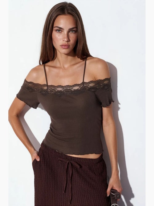 Top camisola de algodón acanalado con escote cuadrado busem - Kiabi Top camisola de algodón acanalado con escote cuadrado busem - Kiabi
