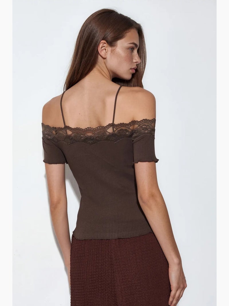 Top camisola de algodón acanalado con escote cuadrado busem Negro - Kiabi