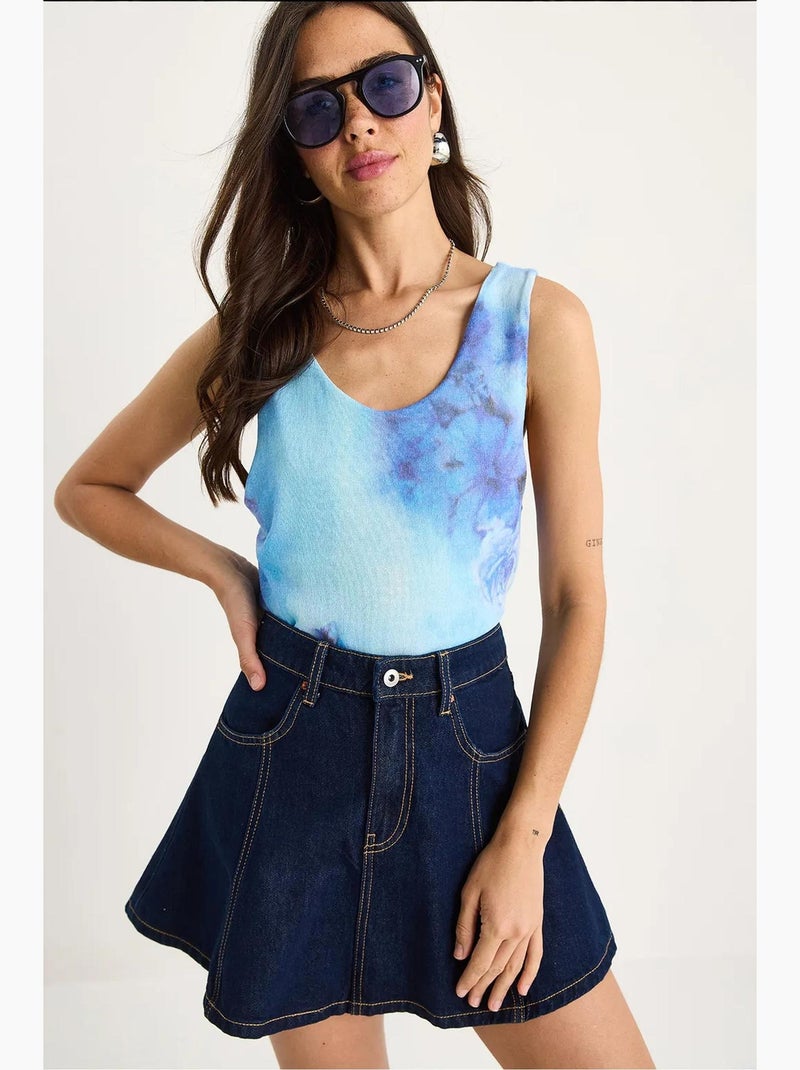 Top camisola de algodón-lycra floral lucci Azul zafiro - Kiabi
