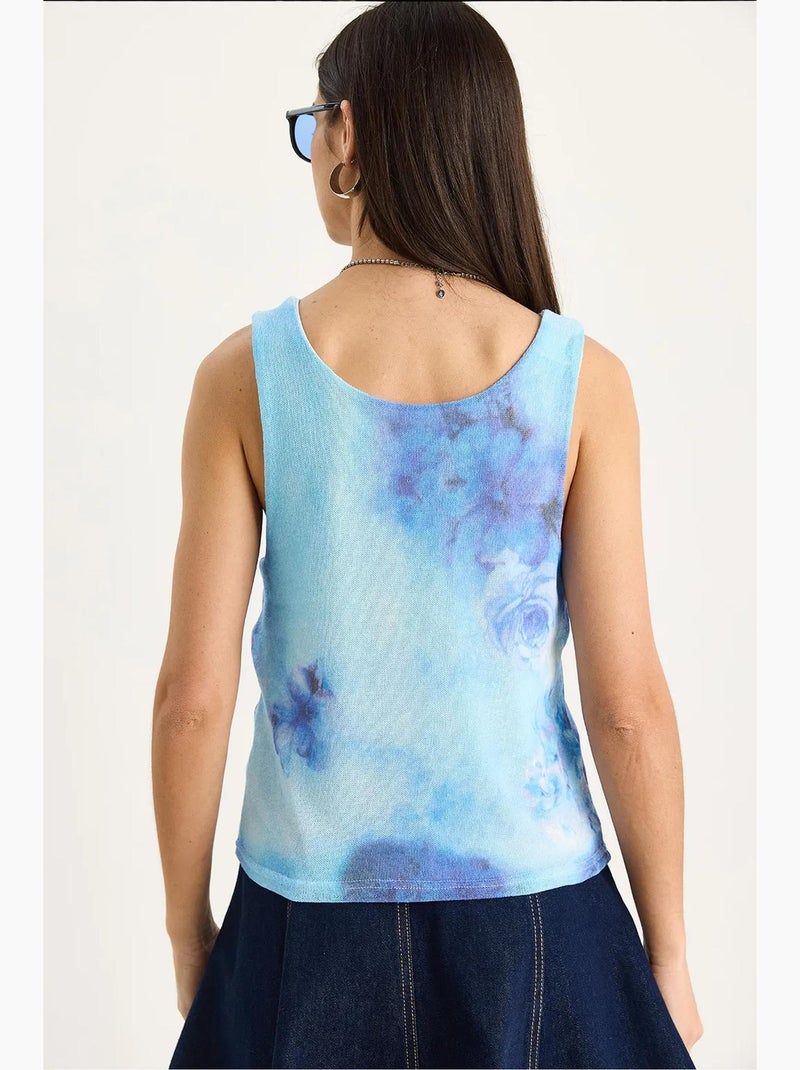 Top camisola de algodón-lycra floral lucci Azul zafiro - Kiabi