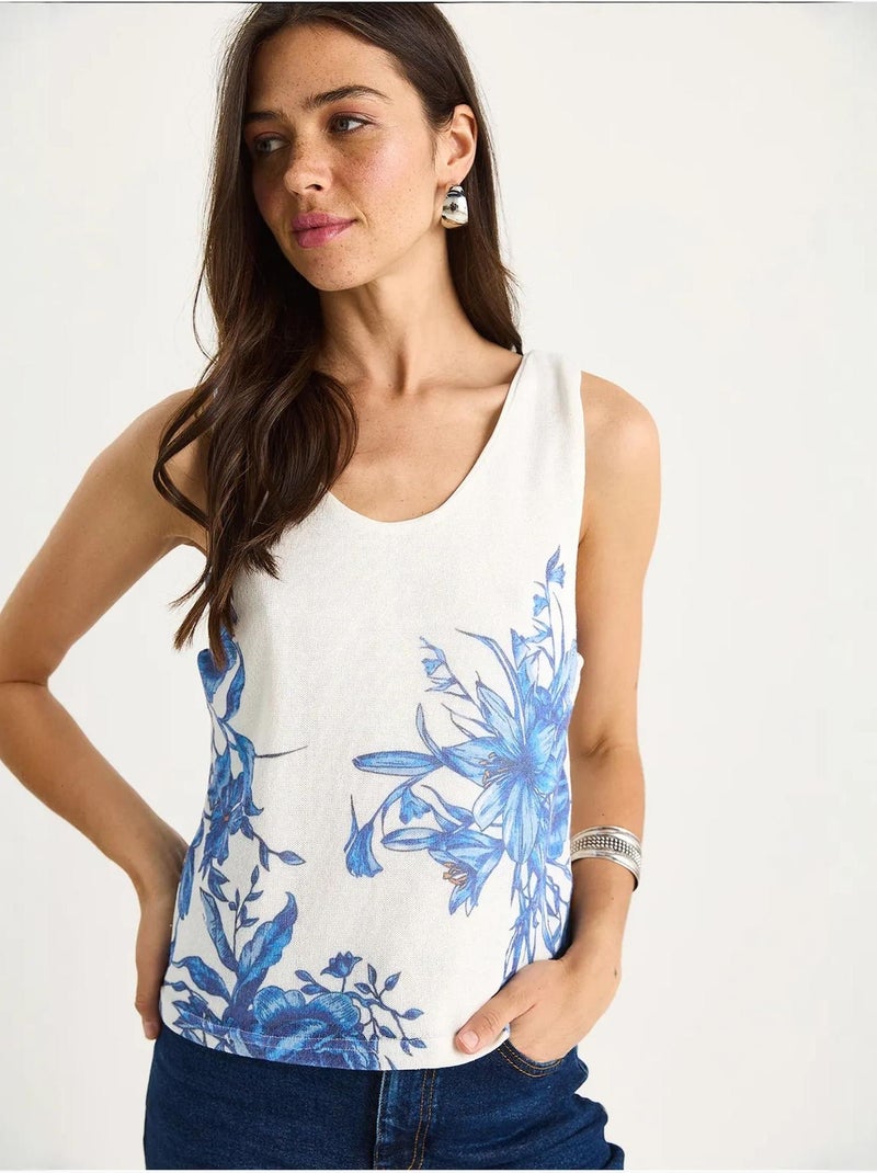 Top camisola de algodón-lycra floral lucci Blanco - Kiabi