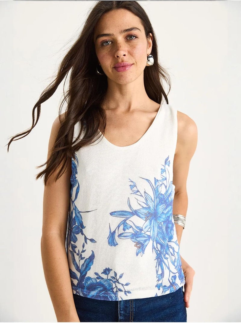 Top camisola de algodón-lycra floral lucci Blanco - Kiabi
