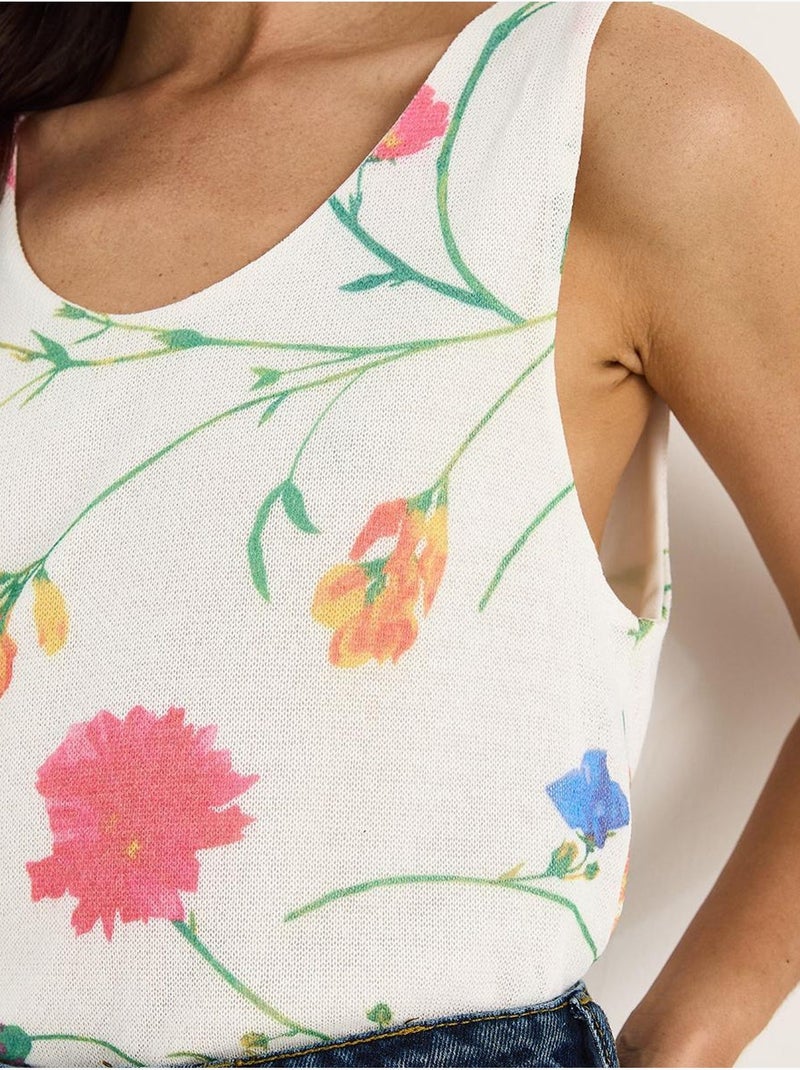 Top camisola de algodón-lycra floral lucci Blanco roto - Kiabi
