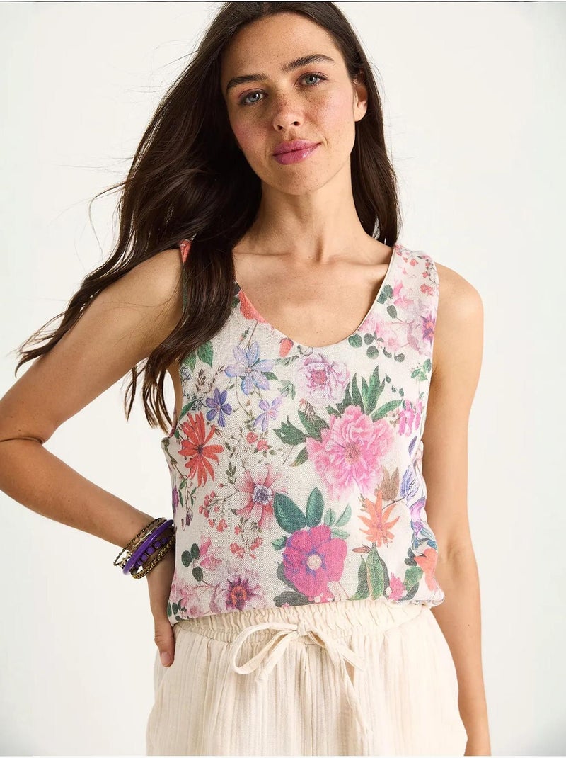 Top camisola de algodón-lycra floral lucci Rosa - Kiabi