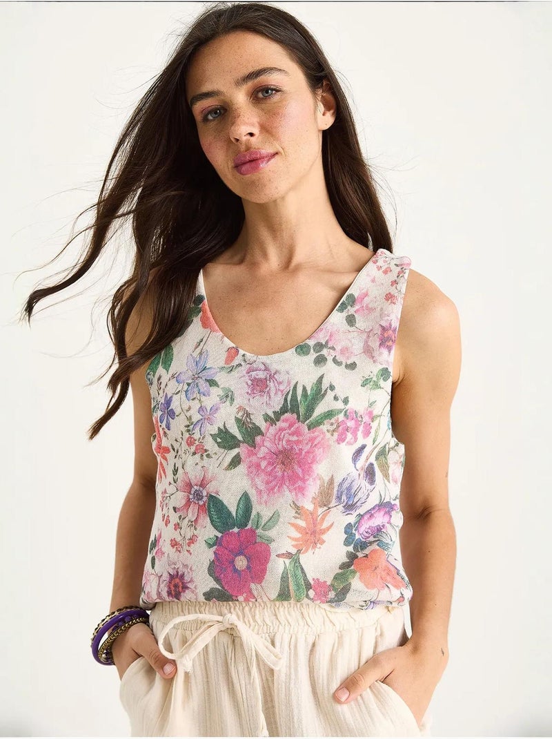 Top camisola de algodón-lycra floral lucci Rosa - Kiabi