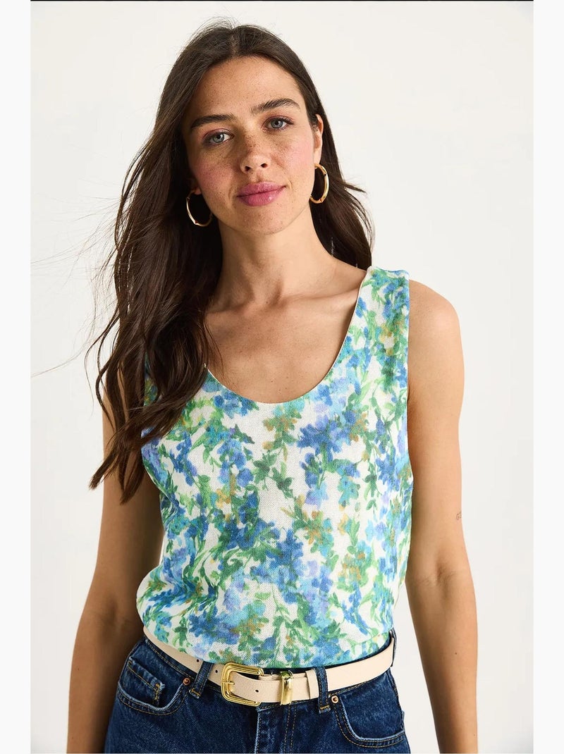 Top camisola de algodón-lycra floral lucci Verde - Kiabi