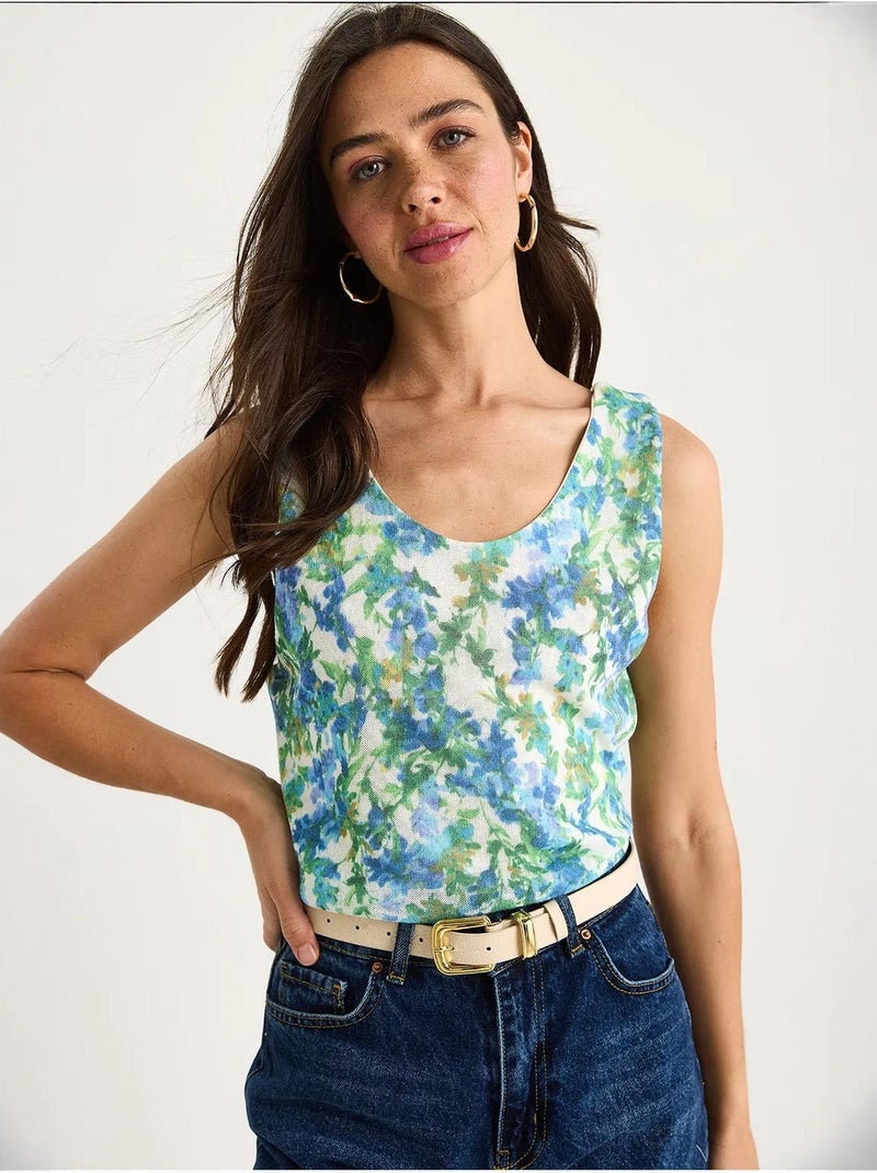 Top camisola de algodón-lycra floral lucci Verde - Kiabi