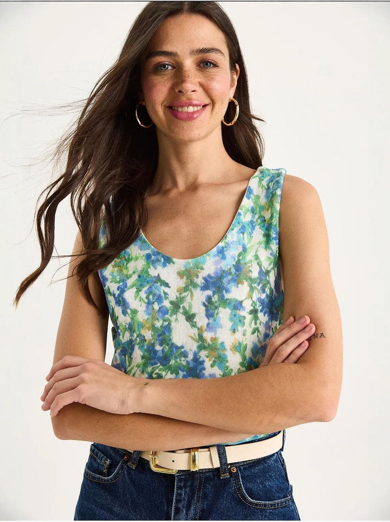 Top camisola de algodón-lycra floral lucci Verde - Kiabi