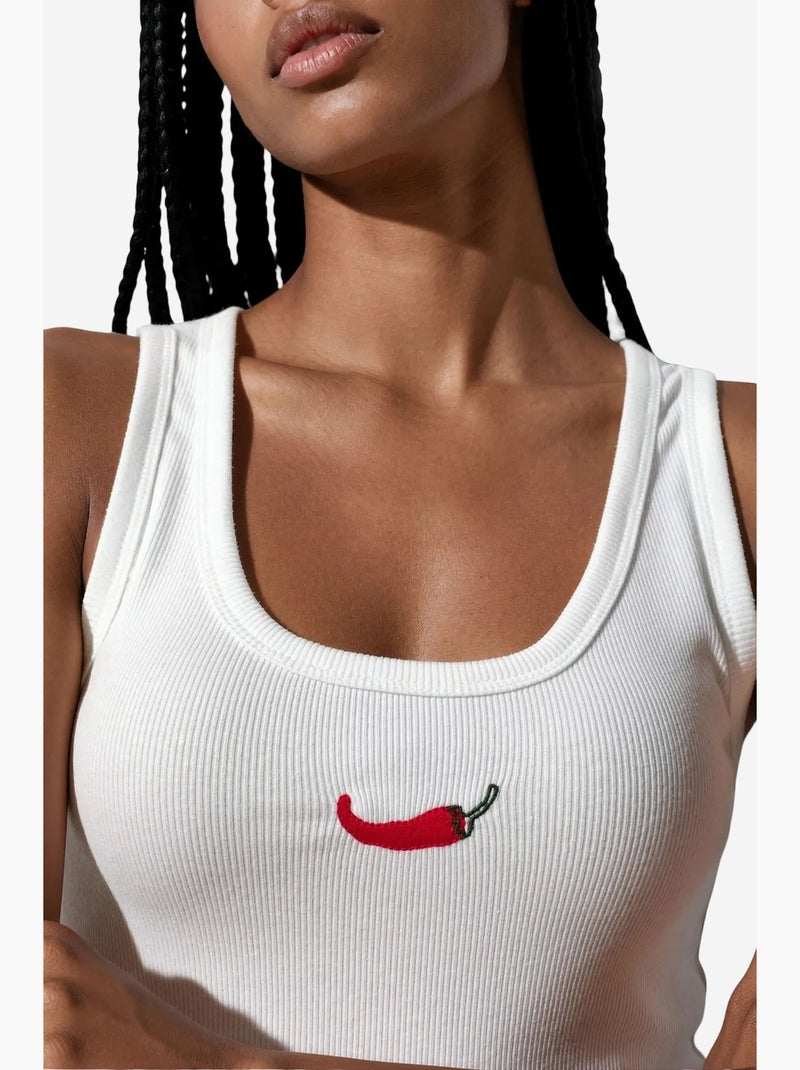 Top camisola de punto bordado busem Blanco - Kiabi