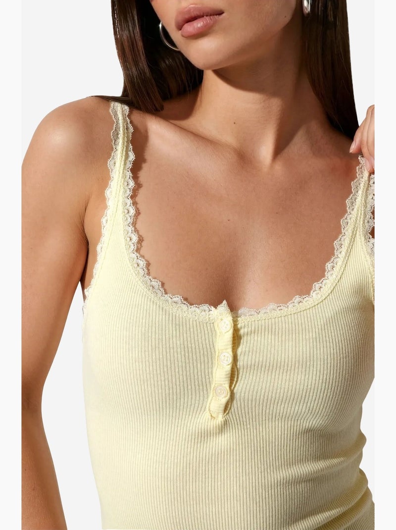 Top camisola entallado con ribete de encaje busem Amarillo limón - Kiabi