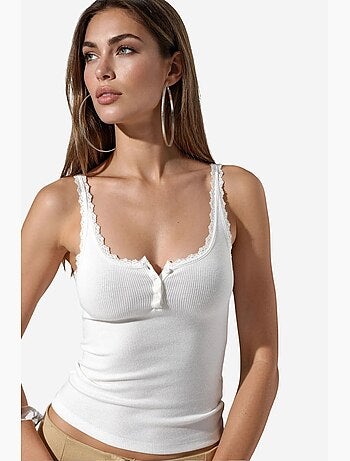 Top camisola entallado con ribete de encaje busem