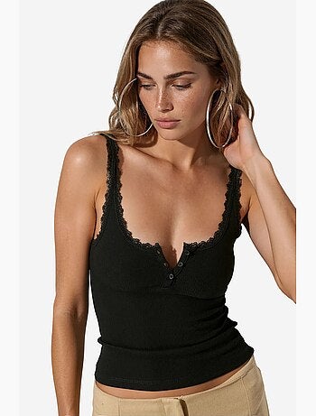 Top camisola entallado con ribete de encaje busem