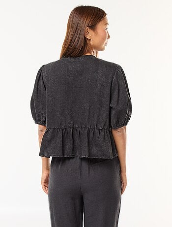 Top chaleco denim con lazos para atar delante corte cropped