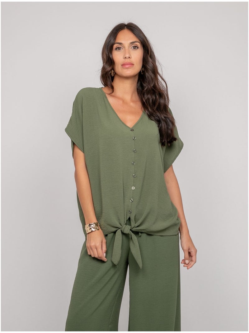 Top con botones y lazo FEYA Caqui - Kiabi