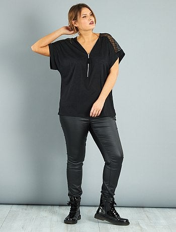 Tallas grandes mujer - Top con cremallera y encaje - Kiabi
