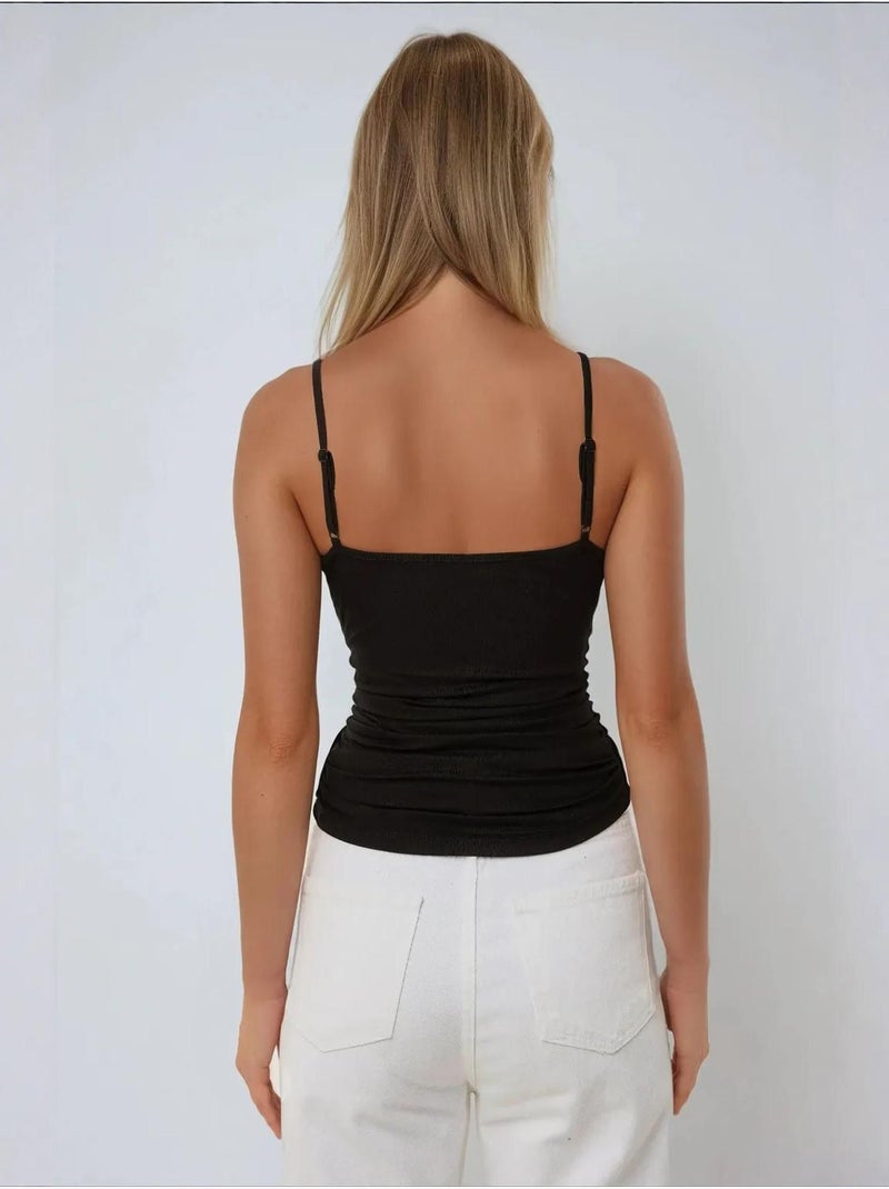 Top con escote en v y detalle de encaje hiccup Negro - Kiabi