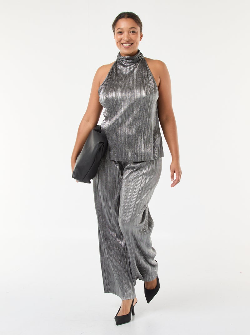 Top con sisas americanas de punto plisado Gris - Kiabi