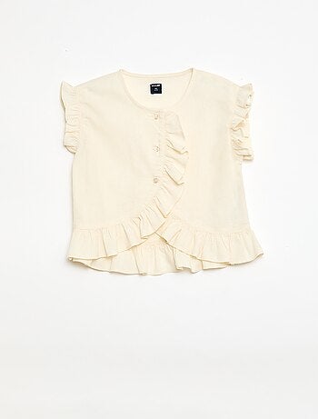 Top con volantes en mezcla de lino