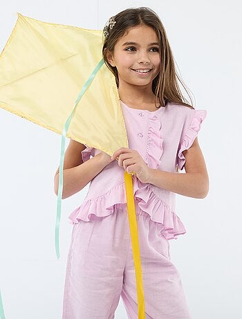 Top con volantes en mezcla de lino