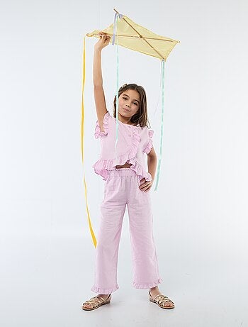 Top con volantes en mezcla de lino