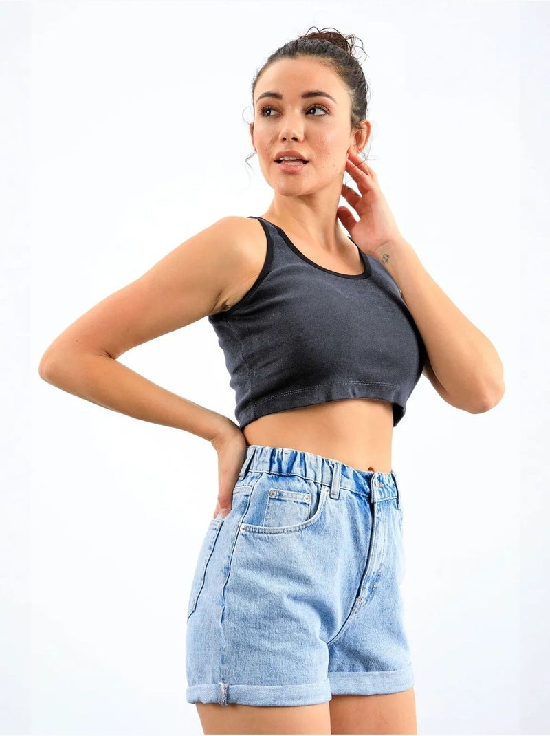 Top corto acanalado sin mangas tommy Gris negro - Kiabi