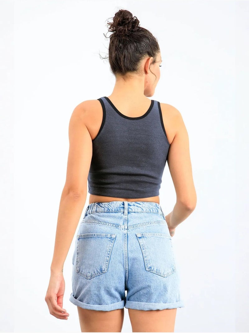 Top corto acanalado sin mangas tommy Gris negro - Kiabi