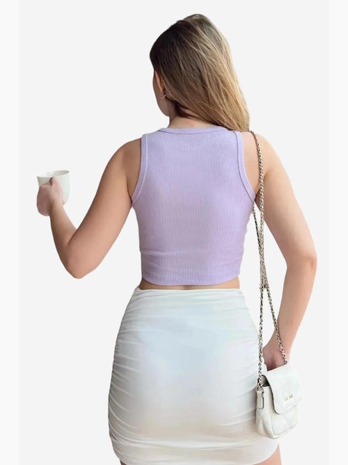 Top corto de algodón acanalado con cuello halter lucci - Kiabi Top corto de algodón acanalado con cuello halter lucci - Kiabi