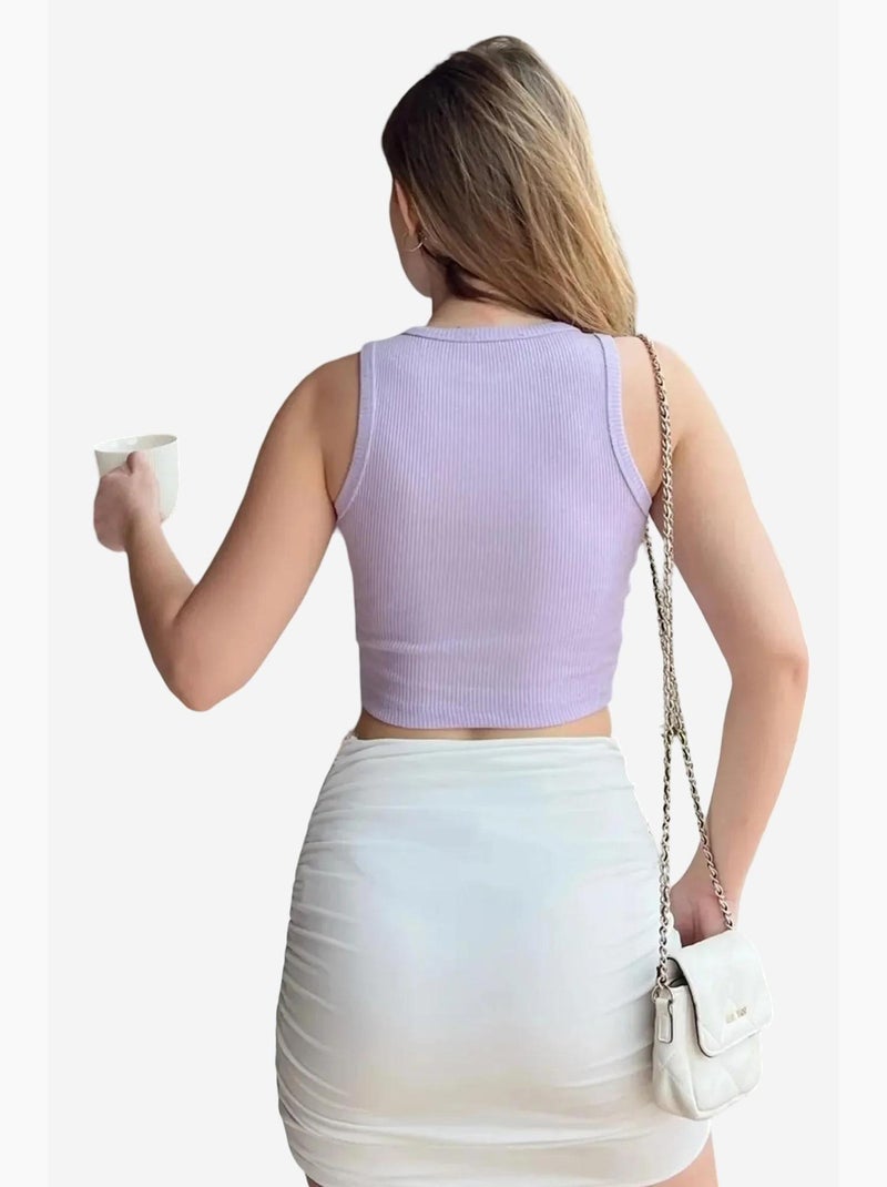 Top corto de algodón acanalado con cuello halter lucci Lavanda - Kiabi