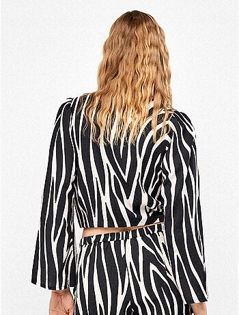 Top corto de manga acampanada estampado animal print cebra